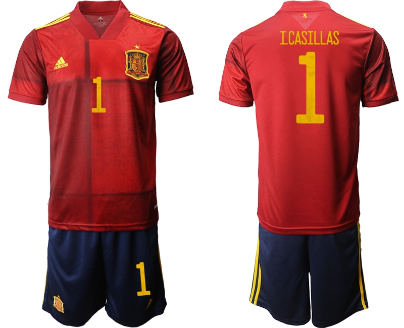 Men 2021 European Cup Spain home red #1 Soccer Jersey->spain jersey->Soccer Country Jersey